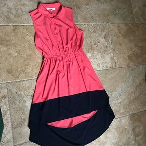 Pink Rose Pink and Navy Hi-low Color Block Dress